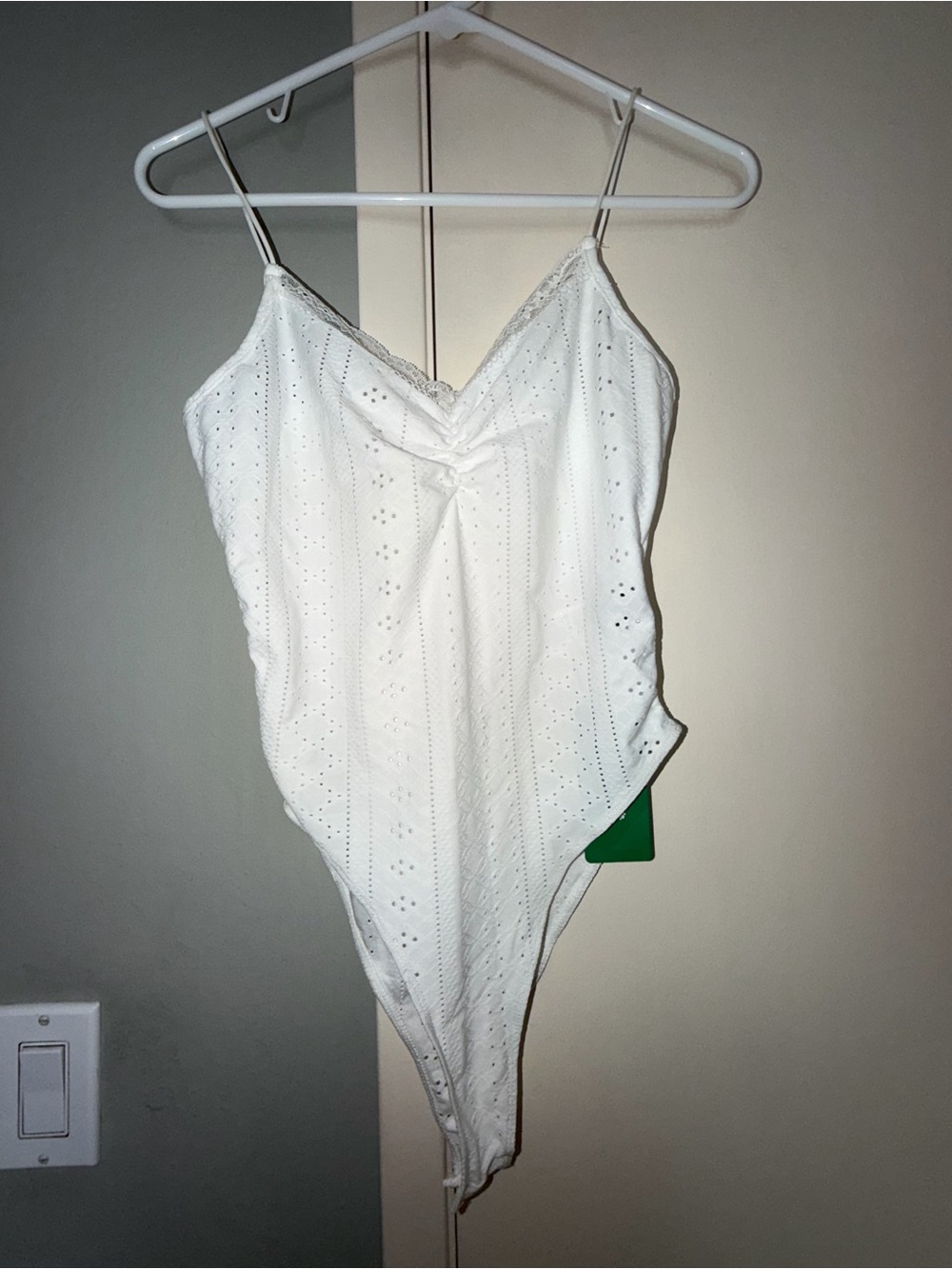 NWT. SHEIN White Eyelet Spaghetti-Strap One-Piece Bodysuit